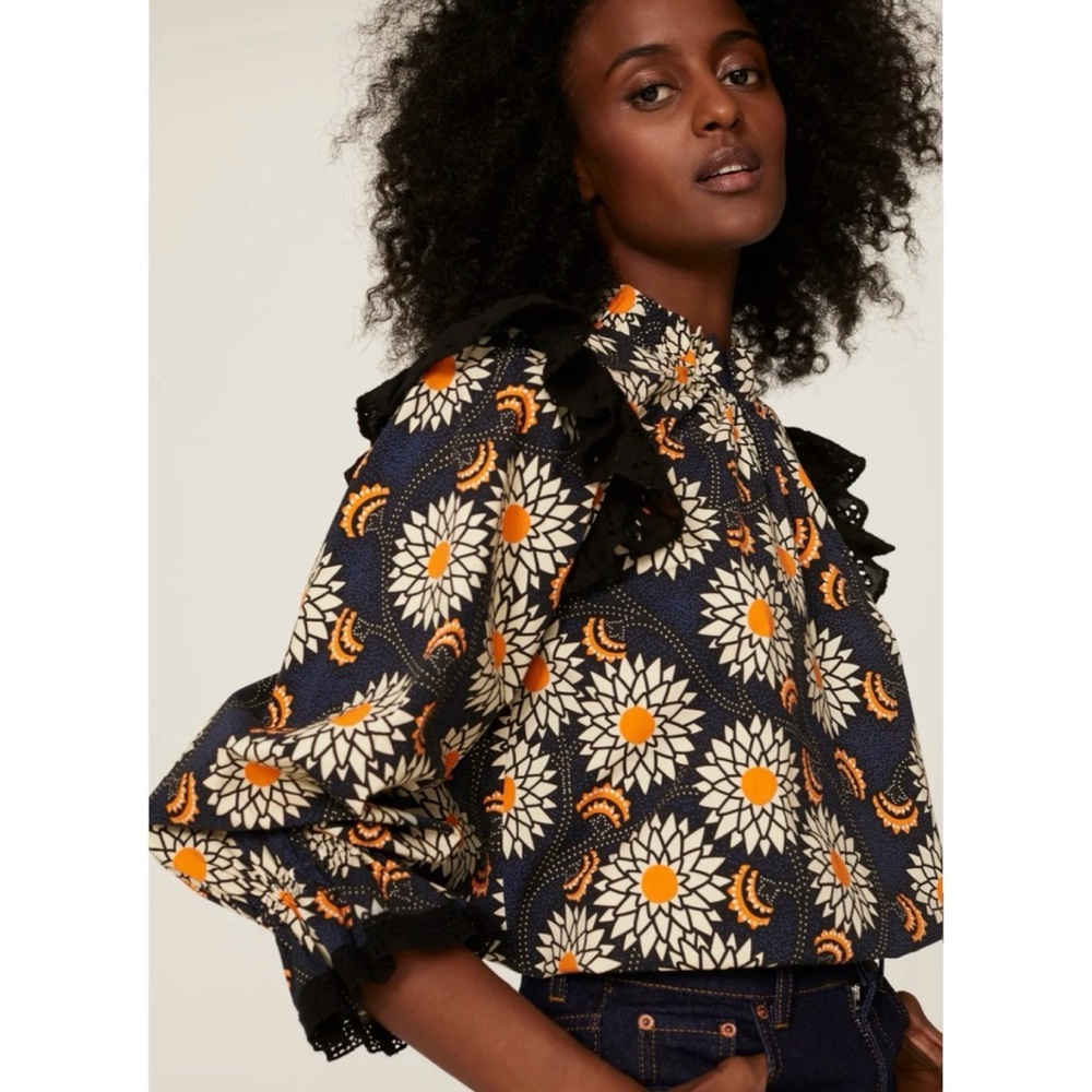 The Odell’s Samia Dandelion and Sunburst Print 100% Cotton Poplin Top Size Med